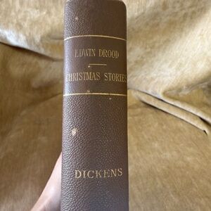 Brown Leatherbound Dickens Book Edwin drops and Christmas stories in one book